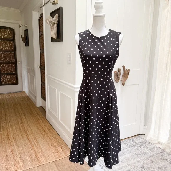 Calvin Klein | Dresses | Calvin Klein Womens Fit Flare Sleeveless Polka Dot  Dress Black White Size 6 | Poshmark